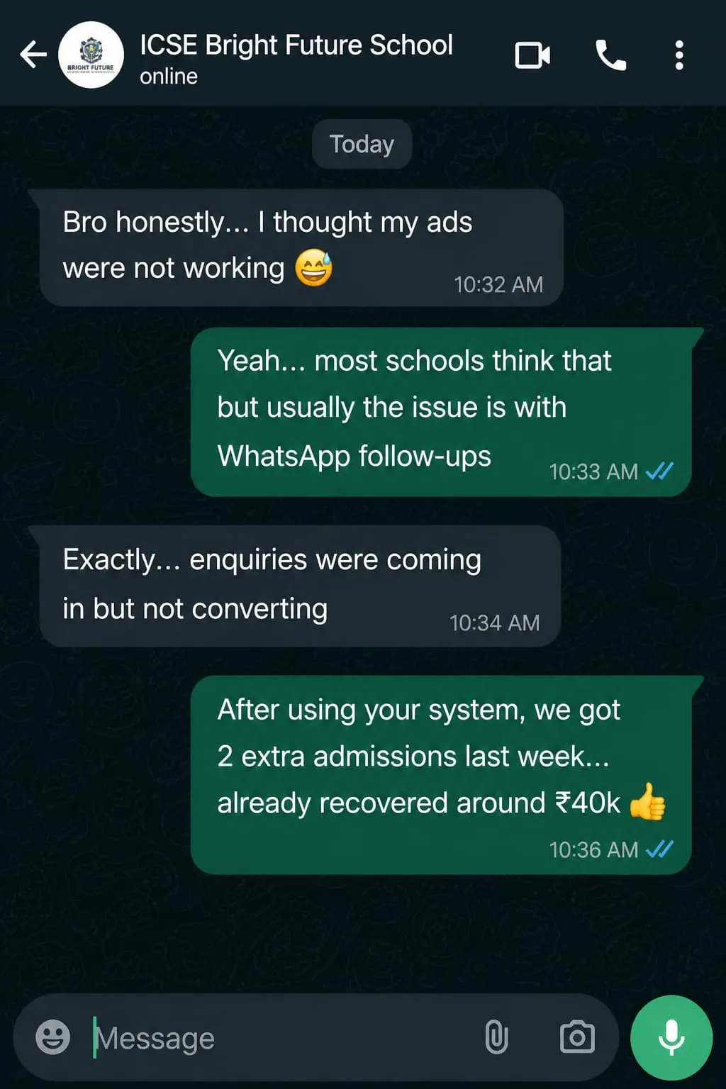WhatsApp Testimonial showing Dr. Sunita Sharma's review